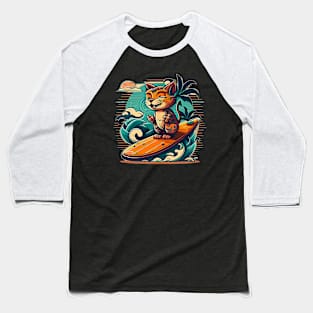 Retro Surf Kitty Baseball T-Shirt